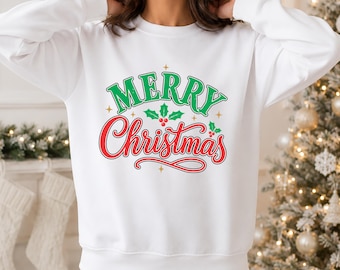 Merry and Bright Christmas Sweatshirt, Retro Distressed Christmas Sweater, Xmas Holiday Crewneck Jumper, Merry Sweatshirt, Christmas Gifts