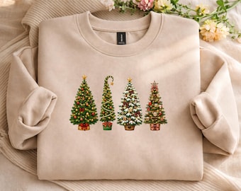 Green Christmas Tree Sweatshirt, Xmas Holiday Crewneck Sweater, Festive Christmas Sweater for Women, Matching Family Tops, Christmas Gifts