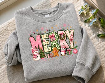 Coquette Merry Christmas Sweatshirt, Gingerbread Xmas Tree Jumper, Snowman Christmas Crewneck, Festive Holiday Sweater, Christmas Eve Gifts