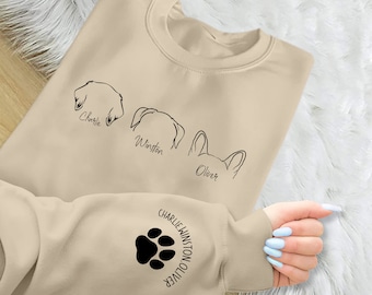 Personalised Dog Ears Sweatshirt, Custom Name Dog Crewneck Jumper, Dog Mom Sweater, Pet Lovers Birthday Minimalist Gifts, Dog Memorial Tops