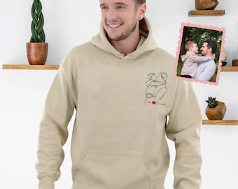 Fathers Day Gifts, Personalised Dad Portrait Hoodie, Custom Dad Hoodie with Kids' Names, Portrait from Photo Jumper, Dad Gift from Children