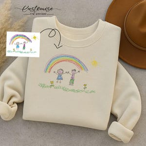 Suéter infantil con dibujo bordado personalizado, sudadera infantil con arte personalizado, suéteres con bocetos, regalos conmemorativos para nuevos padres.
