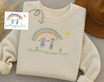 Custom Embroidered Kids Drawing Sweater, Personalised Child Art Sweatshirt, Sketch From Drawing Jumpers, New Parents Keepsake Memorial Gifts