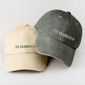 Embroidered Roman Numeral Caps, Personalised Anniversary Date Vintage Hats, Couple Matching, Gift for Him Her, Special Date Newlywed Gifts