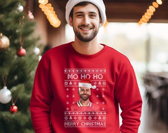 Mo Salah Merry Christmas Sweatshirt, Liverpool Salah Xmas Jumper, Ugly Christmas Mo Salah Printed Sweater, Christmas Gift for Football Fans