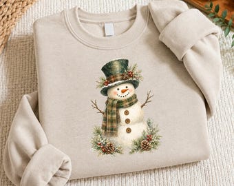 Christmas Snowman Sweatshirt, Vintage Snowman Crewneck, Cozy Cottagecore Xmas Jumper, Cute Christmas Holiday Sweaters, Festive Xmas Gifts