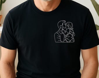 Maglietta personalizzata con foto del papà, magliette personalizzate con schizzi di ritratto, regali commemorativi per l'80° compleanno del papà, regali ricordo per il neo-papà