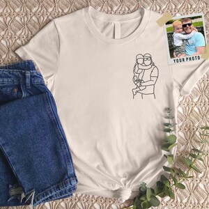 Custom Embroidered Sketch Photo Dad Tshirt, Personalised Outline Portrait from Picture Tee, Dad Birthday Shirt, Fathers Day Gift for Grandpa
