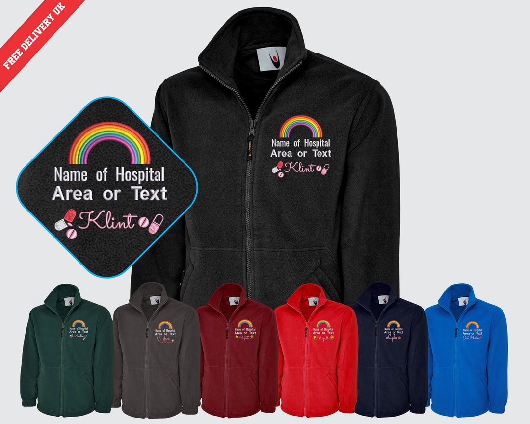 Rainbow Embroidered Mens Fleece Jacket, National Healthcare Worker Staff Uniform, Customised