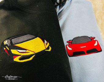 Custom Cars Embroidered Photo Hoodie, Personalised Car Drawing Matching Couple Hoody, Sketch from Photo Car Sweatshirt, GF BF Birthday Gifts