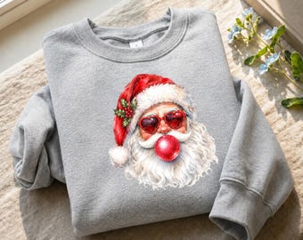 Santa Bubble Gum Sweatshirt, Cute Santa Claus Christmas Sweater, Xmas Holiday Jumper, Festive Christmas Gift, Xmas Santa Bubble Gum Gifts