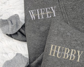 Custom Wifey/Hubby Hoodie, Embroidered Bride Groom Zip Up Hoody, Personalised Wedding Date M/Mrs Matching Full Zipped Jumper, Memorial Gifts
