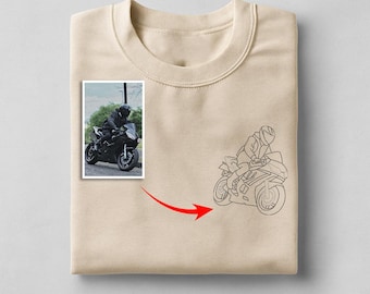 Sudadera con foto de retrato de bicicleta personalizada, suéter con boceto bordado a partir de una imagen, regalos para moteros, regalo para novios, regalos para amantes de las bicicletas