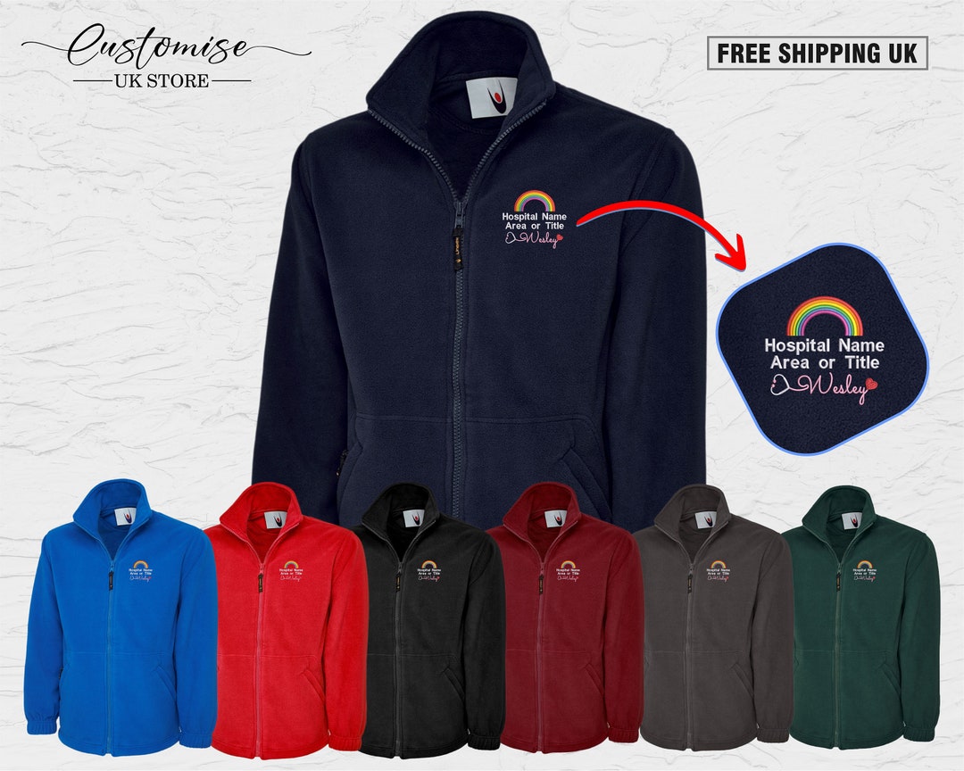 Rainbow Embroidered Mens Fleece Jacket, National Healthcare Worker Staff Uniform, Customised