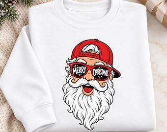Santa Christmas Sweatshirt, Funny Santa Sweater with Sunglasses, Merry Christmas Holiday Jumper, Boy Christmas Gift, Festive Xmas Presents