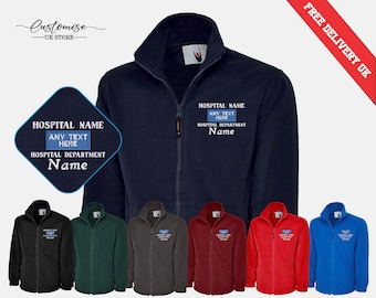 Personalised Embroidered Medical Fleece Jacket,  Hospital/Department CUSTOM TEXT Monogramed Jacket, Healthcare Staff Nurses Doctors Uniform