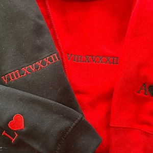 Anniversary Matching Roman Numeral Hoodies, Custom Date Embroidered With Initial Couple Hoody, Wife Birthday Jumper, GF BF Relationship Gift