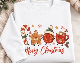 Gingerbread Christmas Sweatshirt, Festive Hot Cocoa Jumper, Merry Christmas Candy Cane Sweater, Winter Holiday Sweatshirt, Cozy Xmas Gifts