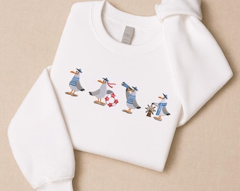 Sudadera bordada con gaviota, suéter divertido del Capitán Gaviota, cuello redondo para amantes de las aves costeras, regalos para amantes del océano, suéteres costeros, regalo para ella