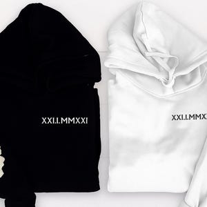 Embroidered Roman Numeral Matching Hoodie, Personalised Date Anniversary Hoodies, Custom Initial With Heart Long Sleeve Jumper, Couple Gift