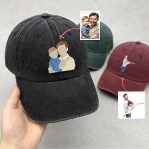 Embroidered Dad Portrait Cap, Personalised Sketch from Photo Vintage Dad Hat, Family Photo Baseball Cap, Family Portrait, Father&#39;s Day Gift
