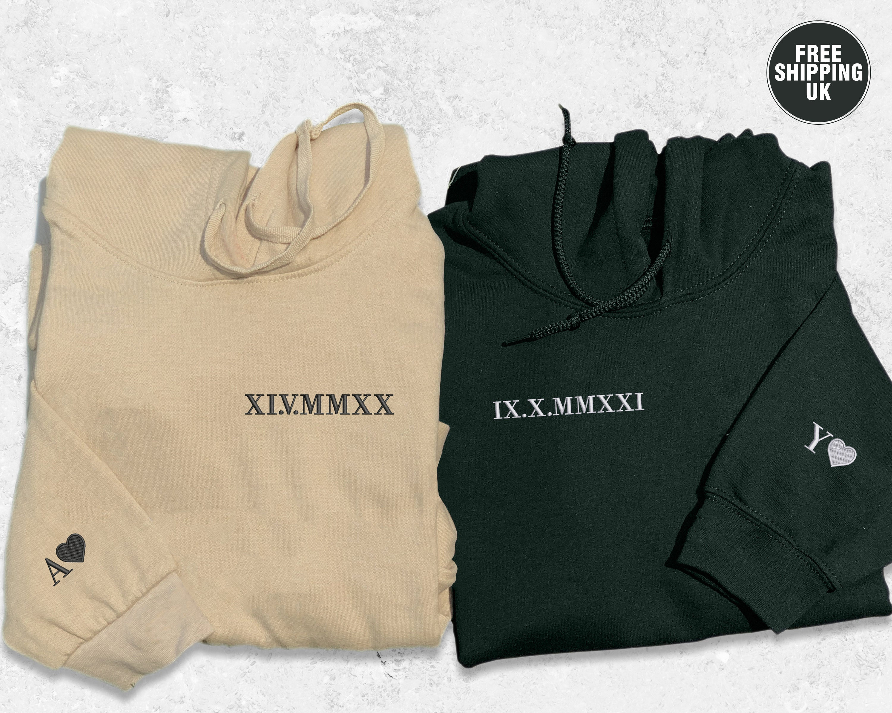 Roman Numeral Embroidered Hoodie, Custom Matching Couple Anniversary Date Hoodie, Wifey Sweater, Long Distance Relationship Boyfriend Gift