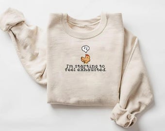 Suéter "Empiezo a sentirme agotado", sudadera de cuello redondo con estampado de pollo pixelado, jersey con estampado de animales soñolientos, regalo para ella, regalos para amantes de los pollos