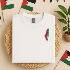 Chemises brodées de carte de pastèque de la Palestine, t-shirt de la Palestine, t-shirts unisexe tailles adultes, vêtements de la Palestine, cadeaux pour les musulmans