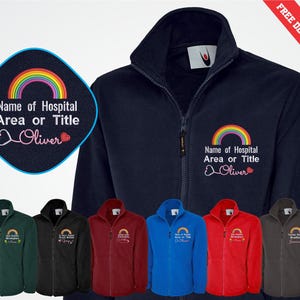 Personalised Rainbow Embroidered Fleece Jacket, Custom Name Medical Nurse Fleece, Nursing Gifts for Her, Healthcare Student Nurses Gifts