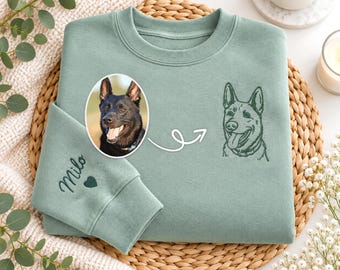 Custom Dog Face Embroidered Sweatshirt, Personalised Pet Photo Outline Sweater, Dog Lover Gifts, Pet Photo Crewneck, Dog Mom Christmas Gift