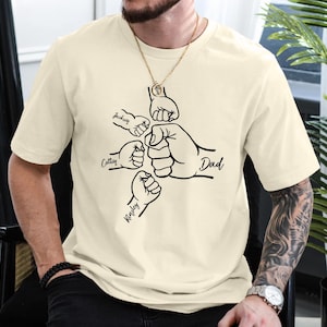Personalised Dad Fist Bump Shirt, Custom Children Names T Shirts, Father&#39;s Day Gift for Him, New Dad Matching Family Shirt, Dad to Be Gifts