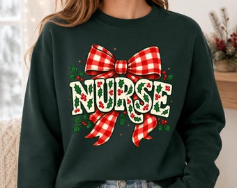 Christmas Nurse Sweatshirt, Coquette Bow Nurse Sweater, Nursing Life Sweatshirt, School Nurse Christmas Jumper, Holiday Medical Staff Gifts