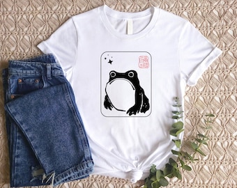 Unimpressed Frog Meme Shirt, Funny Japanese Frog Meme T Shirt, Unisex Adult Mens Womens Printed Tee Tops, Retro Meme Gifts, Gifts for Him