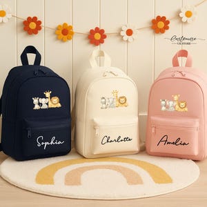 Sac à dos avec nom personnalisé pour animaux de safari, Sacs à dos pour la rentrée scolaire pour enfants, Sac à dos pour enfants avec prénom personnalisé, Cadeaux de rentrée scolaire, Cadeaux pour fille