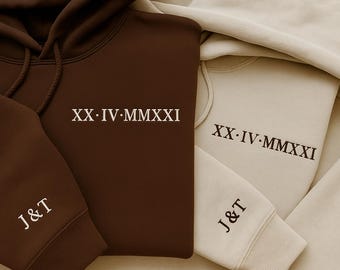 Roman Numeral Embroidered Matching Hoodie | Custom Anniversary Date Couple Hoodies | Boyfriend & Girlfriend Gift | FREE Shipping in UK |