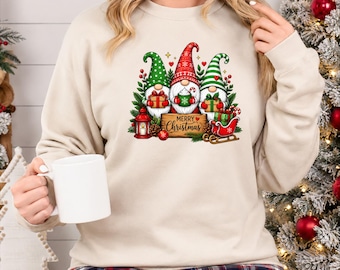 Gnomes Christmas Sweatshirt, Merry Christmas Womans Sweater, Buffalo Plaid Gnomes Xmas Jumper, Festive Holiday Sweater, Christmas Gifts