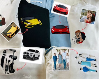 Sudaderas con dibujo bordado, sudaderas personalizadas con dibujo de coches a partir de fotos, sudaderas con foto familiar conmemorativa a juego, regalos de cumpleaños