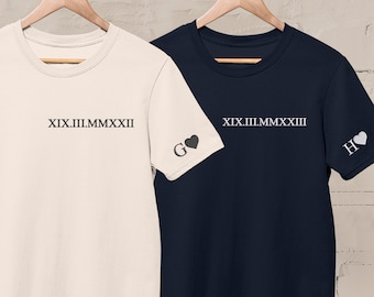 Custom Roman Numeral Matching Shirt, Embroider T Shirt, Couple Anniversary Date Outfits, Personalised Initial Name Shirt, Wife Birthday Gift