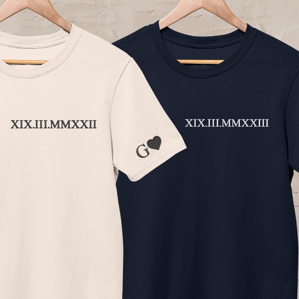 Custom Roman Numeral Matching Shirt, Embroider T Shirt, Couple Anniversary Date Outfits, Personalised Initial Name Shirt, Wife Birthday Gift