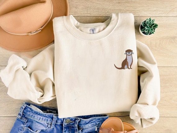 Cute Otter Embroidered Sweatshirt, Otter Sweater, Wildlife Enthusiast Present, Otter Lover Gifts for Mom, Animal Lover Gift, Unisex Crewneck