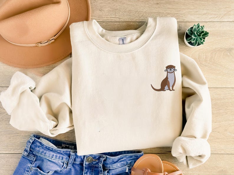Cute Otter Embroidered Sweatshirt, Otter Sweater, Wildlife Enthusiast Present, Otter Lover Gifts for Mom, Animal Lover Gift, Unisex Crewneck