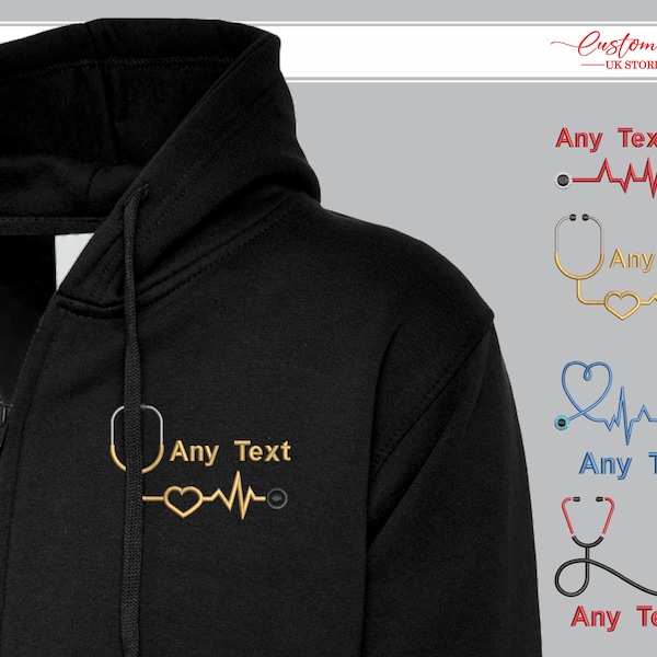 Custom Embroidered Nurse Zip UP Hoodie, Personalised Your Text Here Monogrammed Hoody, Medical Student Health Worker Uniform, Gift for Nurse