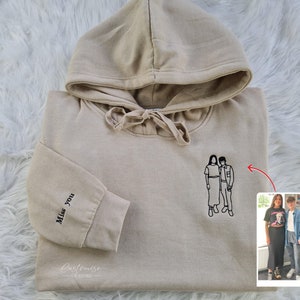 Custom Family Photo Hoodie, Outline Embroidered Sketch From Photo Jumper, Personalised Faceless Family Portrait Hoody, BirthdayMatchingTop image 5