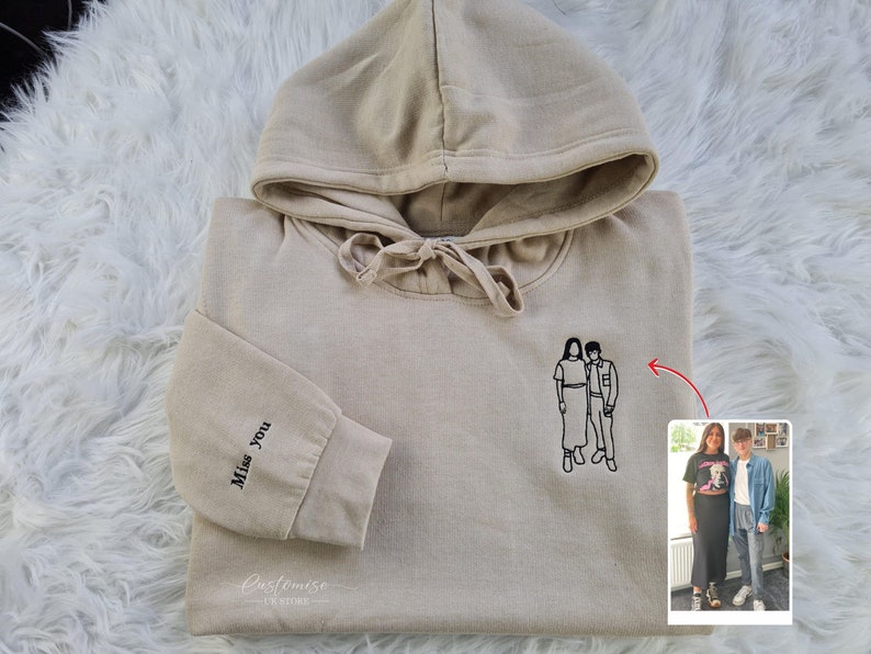 Custom Family Photo Hoodie, Outline Embroidered Sketch From Photo Jumper, Personalised Faceless Family Portrait Hoody, BirthdayMatchingTop image 5