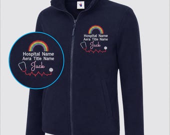 Rainbow Nurse Fleece Jacket, Embroidered Name Medical Logo Designs Ladies Jackets, Personalised Doctor Uniform, Healthcare Student Gifts