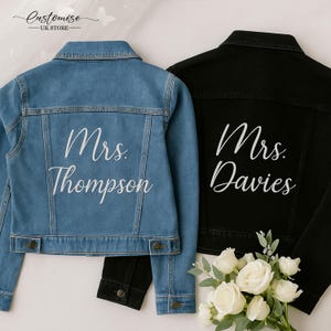 Custom Embroidered Future Mrs Denim Jacket, Bride Jean Jacket with Name & Date, Bridal Shower Gifts, Bachelorette Party Jacket, Wedding Gift