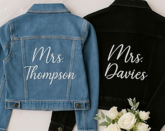 Chaqueta vaquera FutureMrs bordada personalizada, chaqueta vaquera de novia con nombre y fecha, regalo para despedida de soltera, chaqueta para despedida de soltera, regalo de boda
