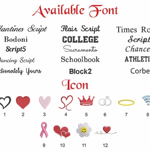 May include: Image displaying font styles and icons. The text "Available Font" is in red script. Font examples include "Ballantines Script" and "Times Roman." Icons include hearts, crowns, rings, and a WiFi symbol.