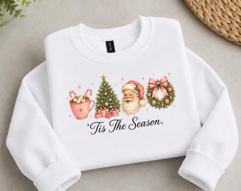 Tis The Season Christmas Sweatshirt, Merry Christmas Tree Sweater, Santa Xmas Holiday Jumper, Festive Christmas Sweater, Cute Winter Outfits