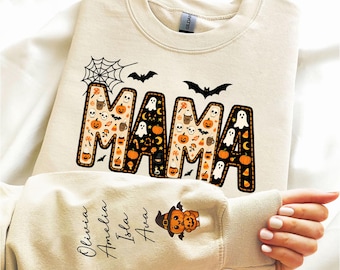 Felpa personalizzata per Halloween Mama, maglioni Spooky Mama, regalo per neomamme, maglioni Spooky Mum, top di Halloween, regali di Halloween per lei